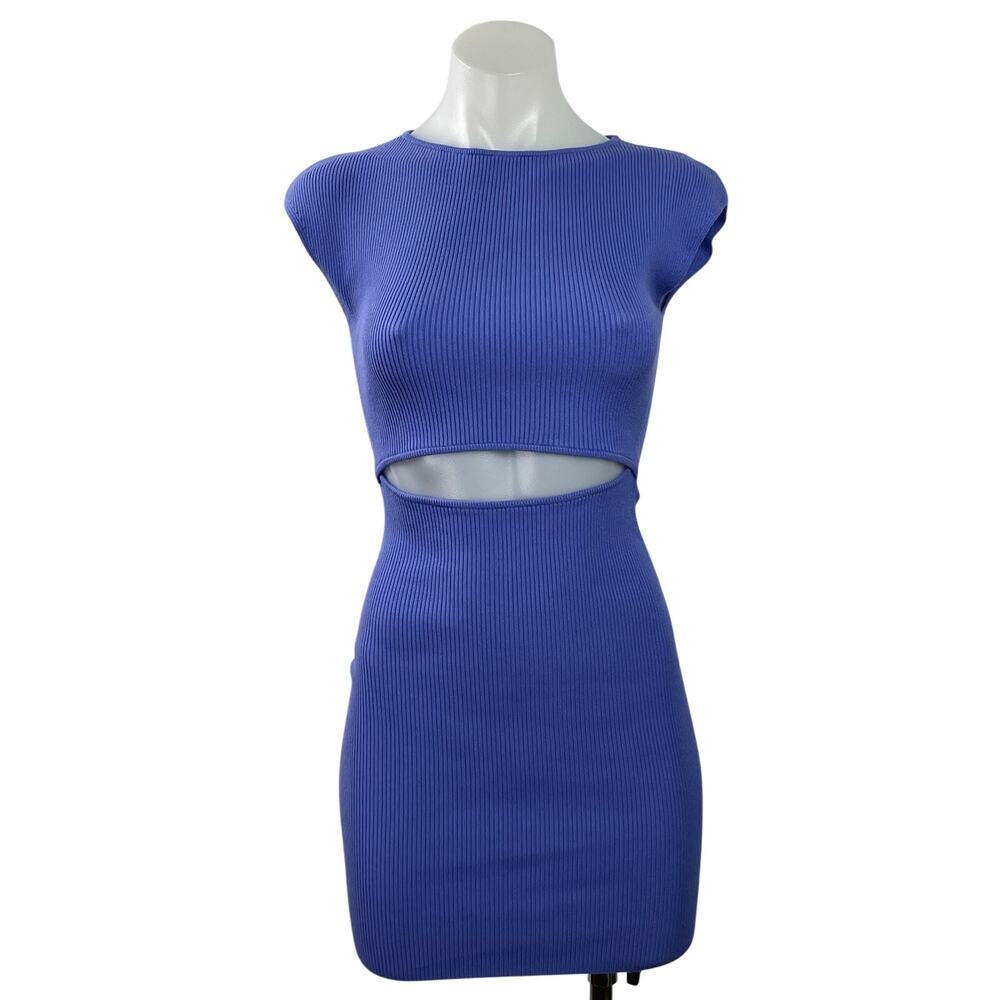 Aritzia Wilfred Free Blue Ribbed Knit Cutout Waist Mini Bodycon Dress Size 2XS